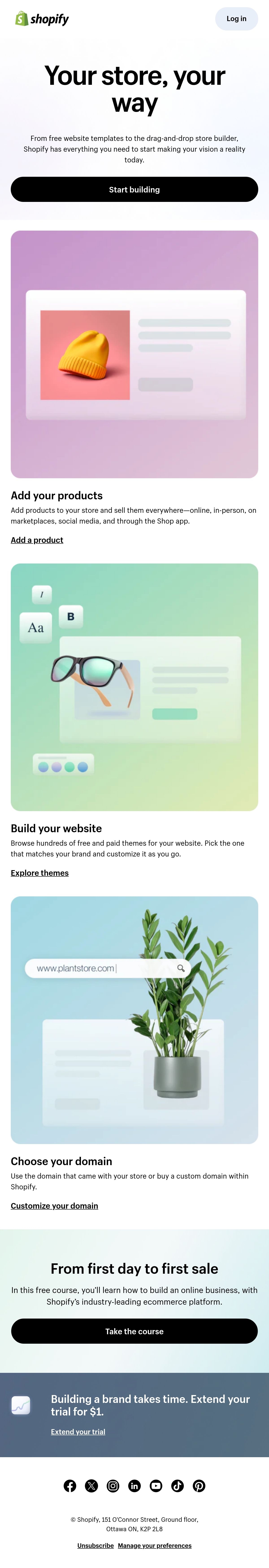 Shopify onboarding email