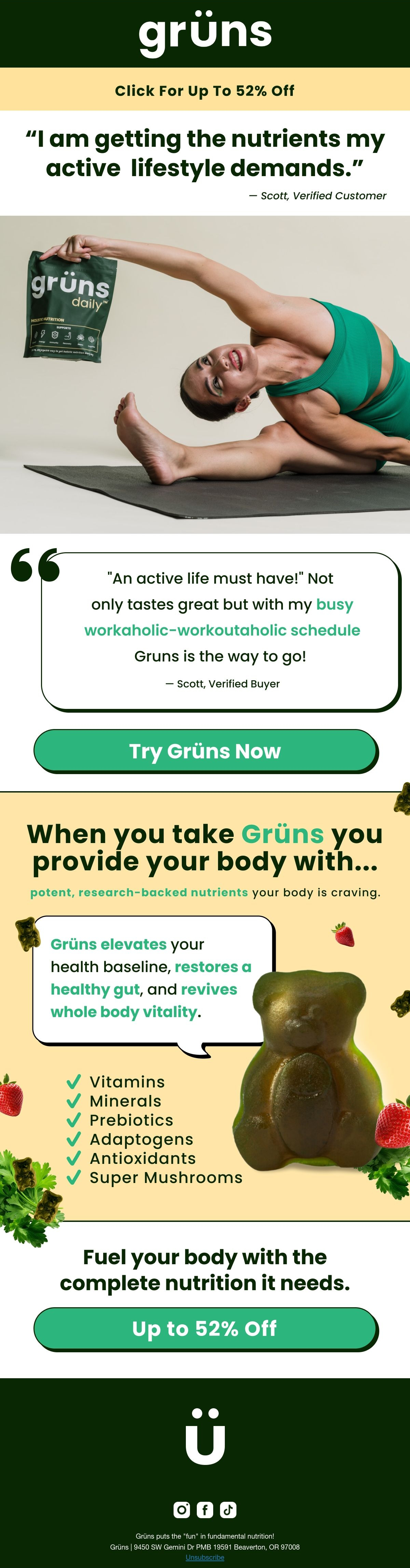 Grüns ecommerce email