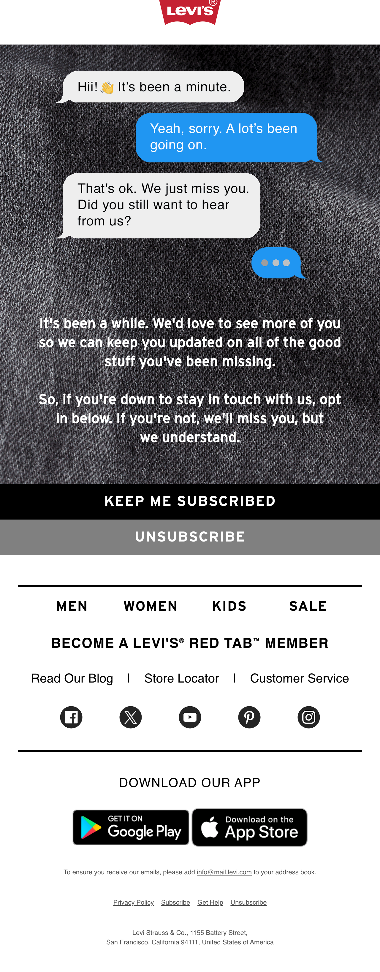 levi re-engagement email