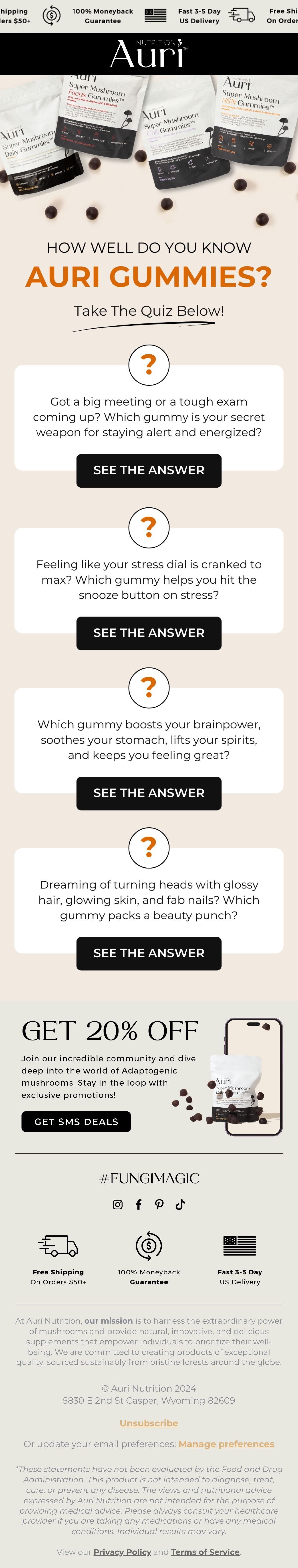 Auri Nutrition survey email