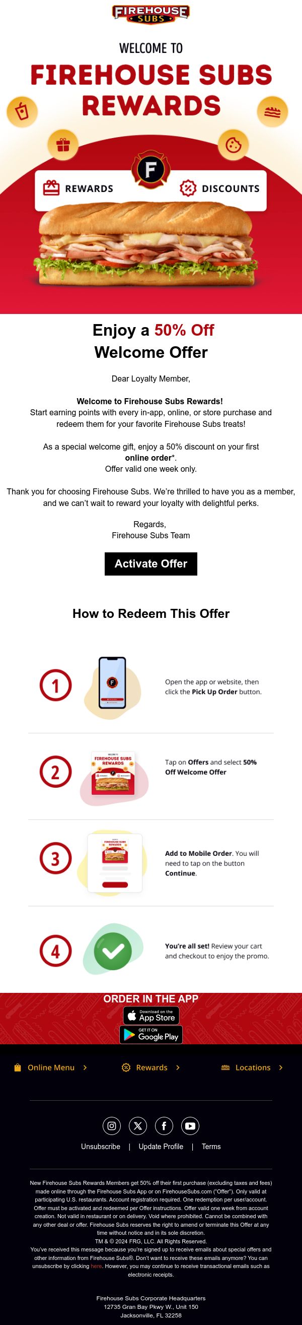 Firehouse Subs welcome email