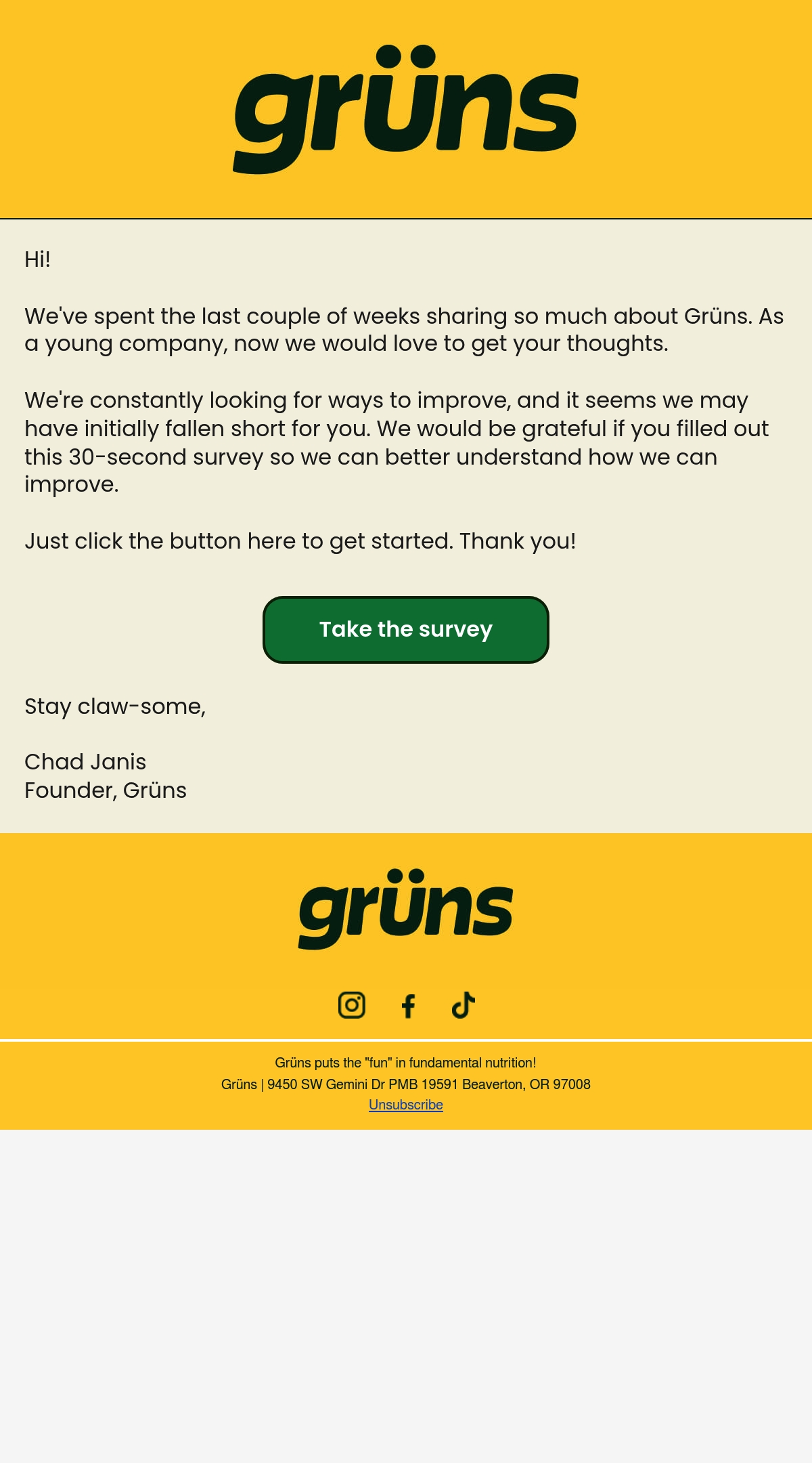 Grüns survey email