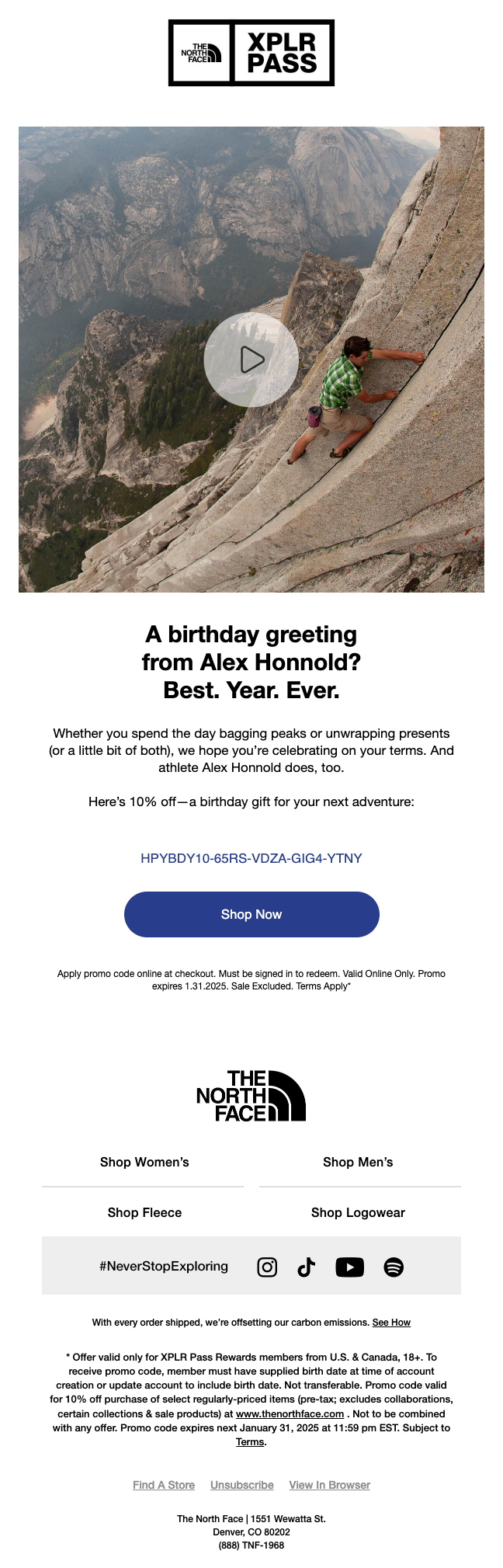 The North Face birthday email