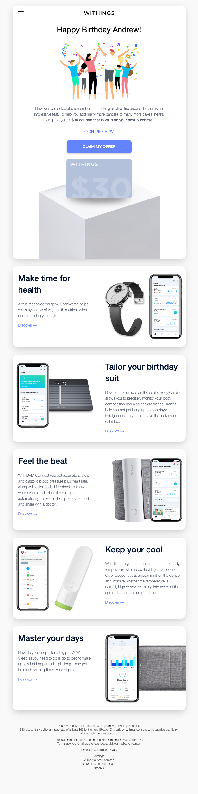 Withings birthday email