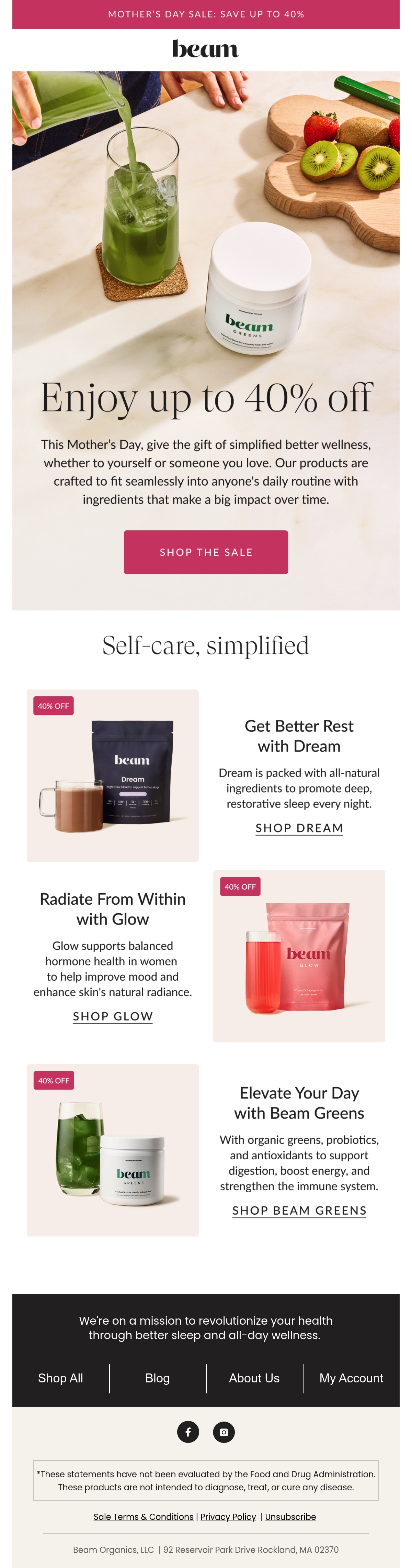 Beam mother's day email