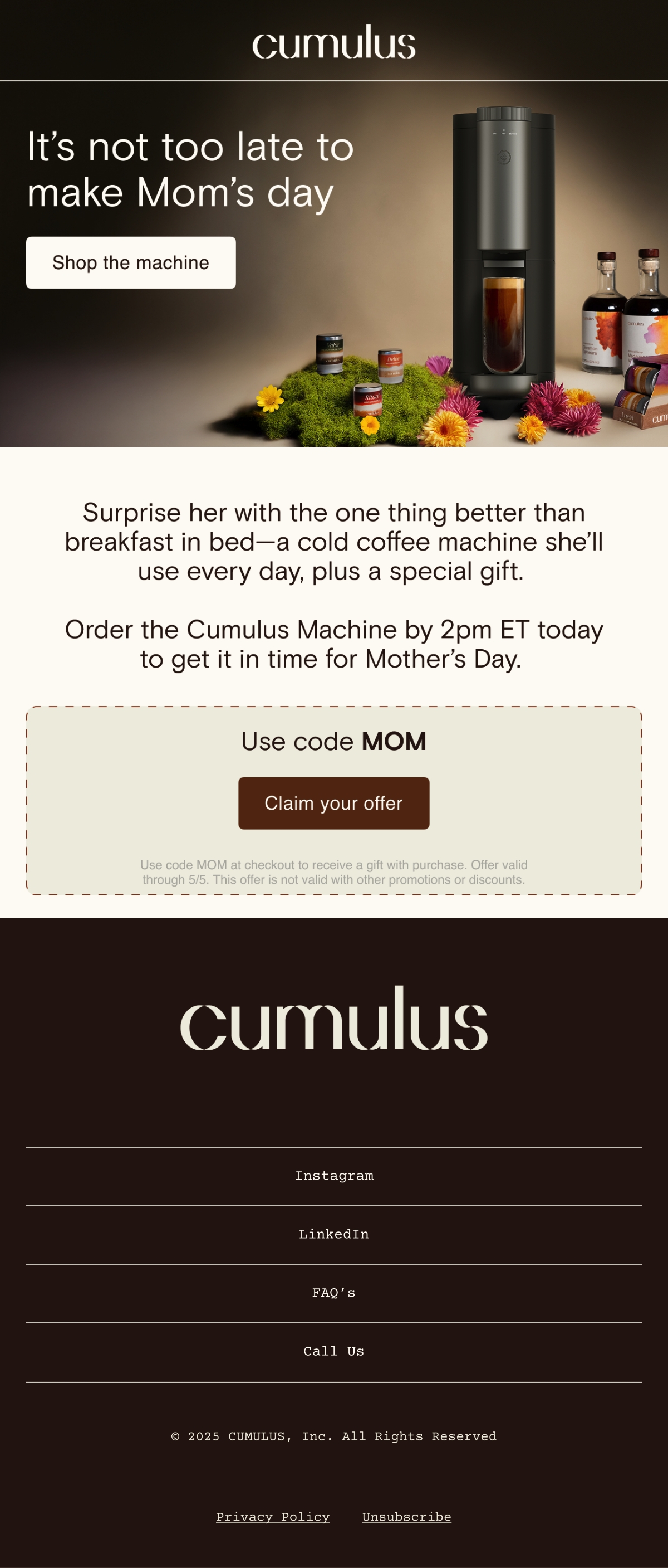 Cumulus Coffee mother's day email