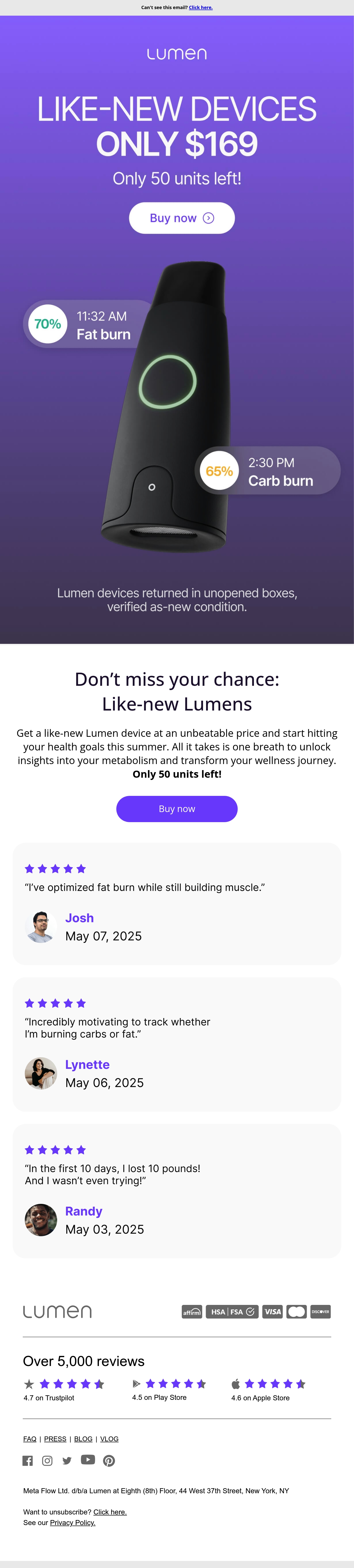 Lumen social proof email