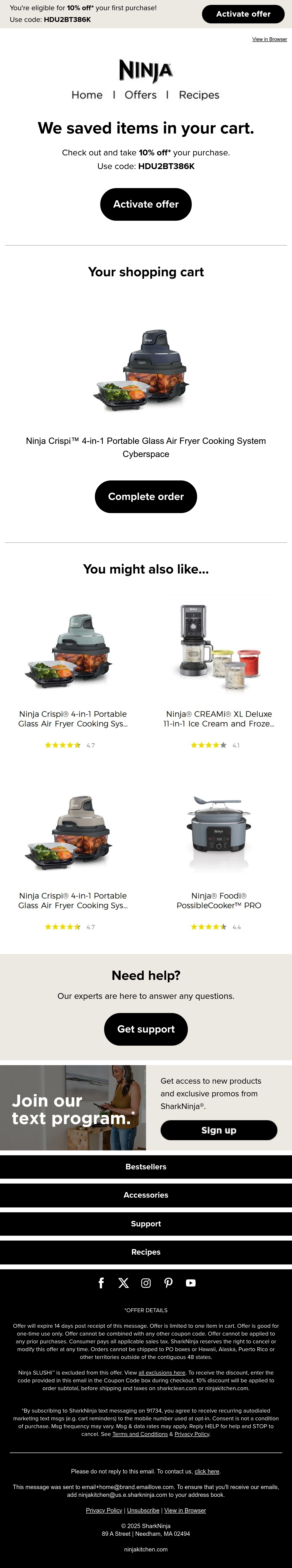Ninja Kitchen cart abandonment email