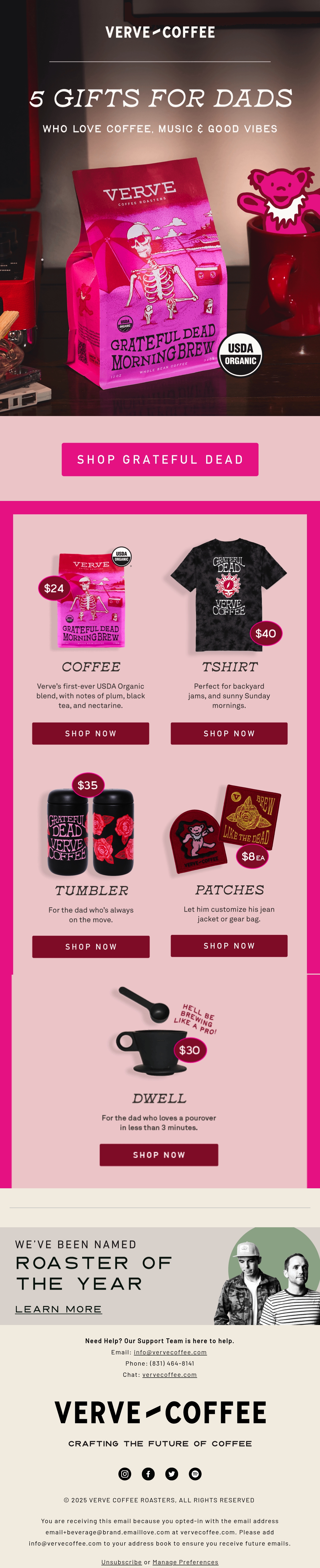 Verve Coffee Roasters father's day email