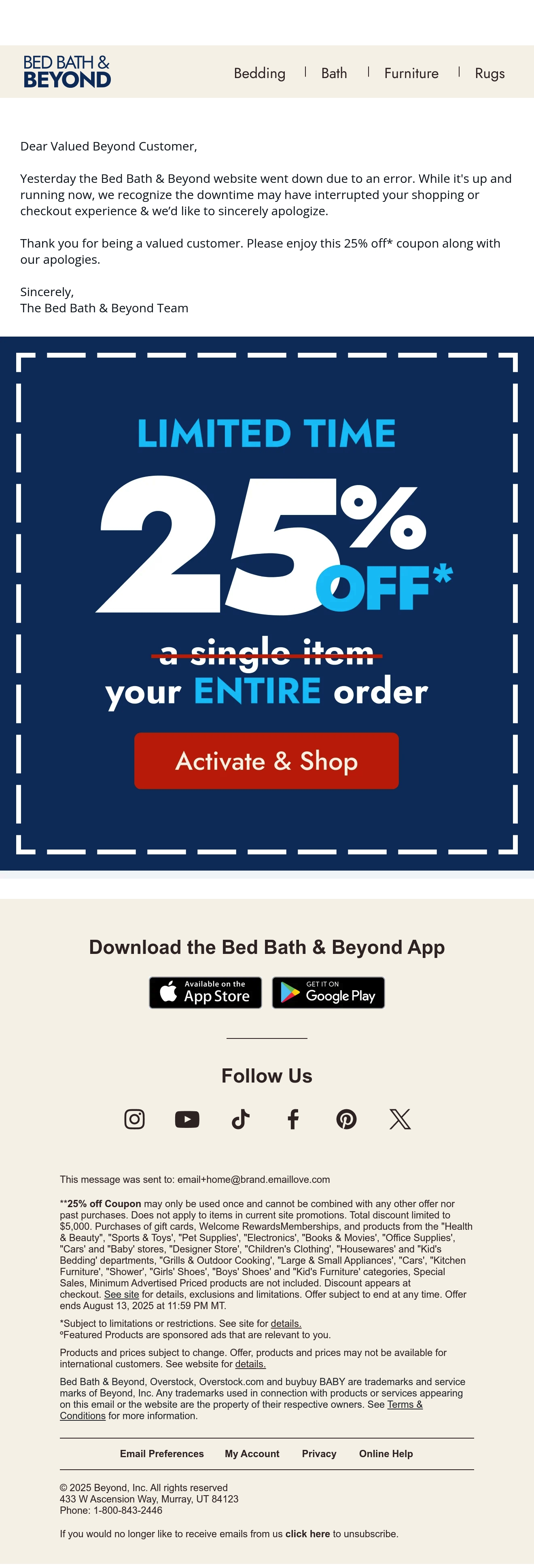 Bed Bath & Beyond oops email