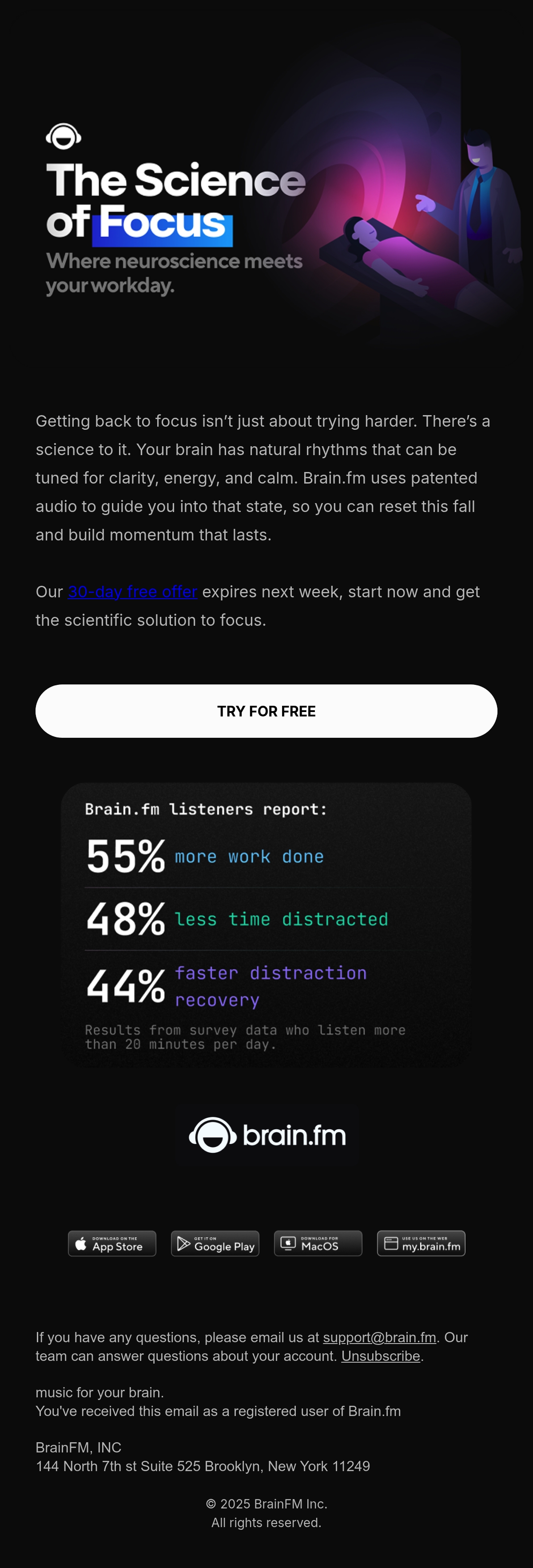 The Brain.fm Team digital app email