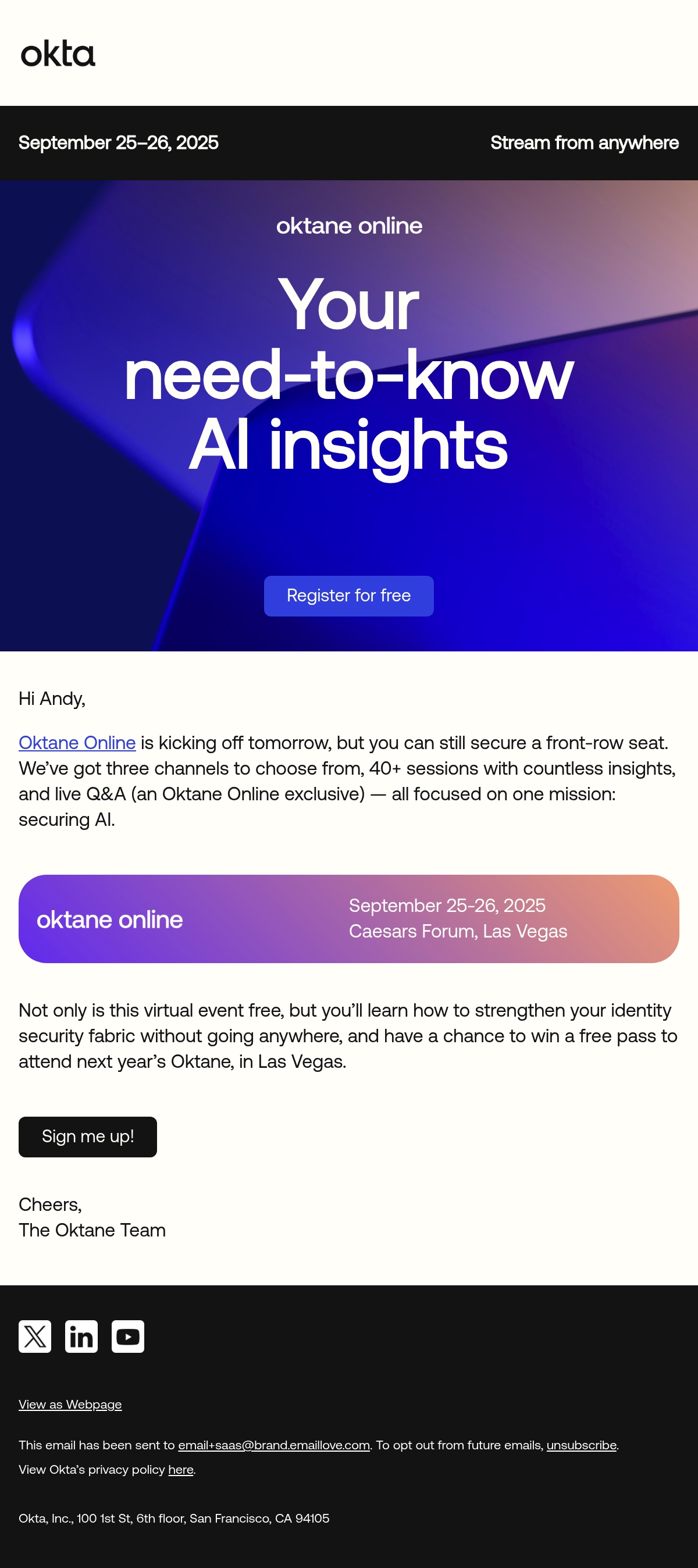 The Oktane Team event email