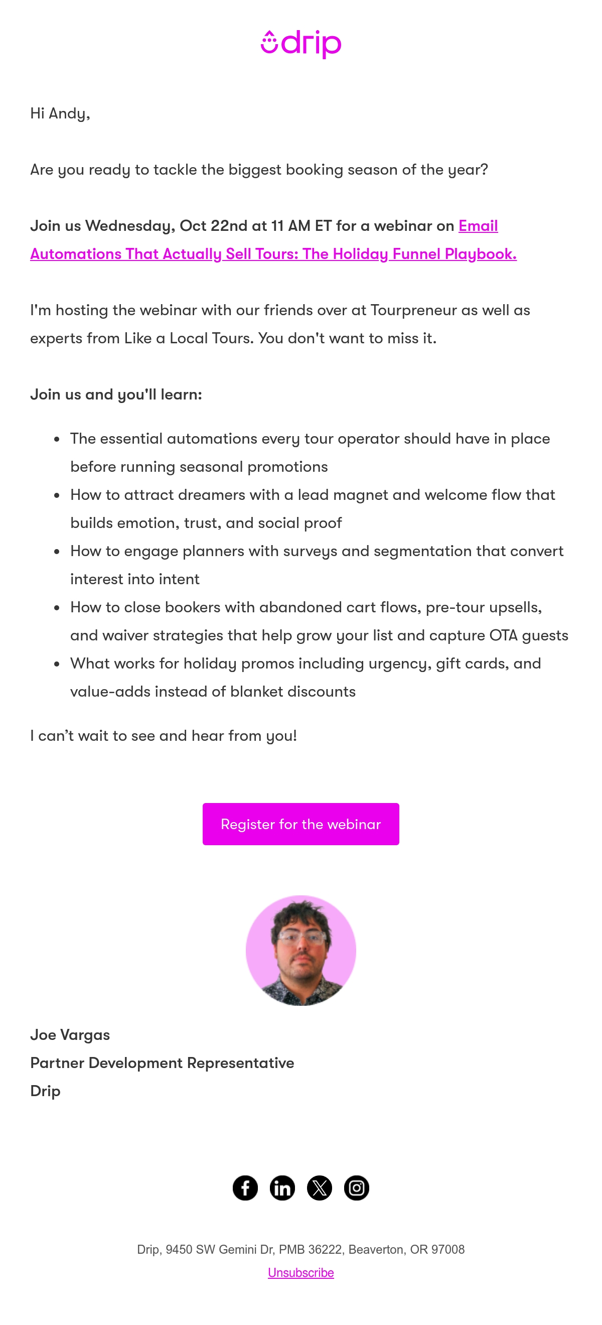 Joe Vargas webinar email