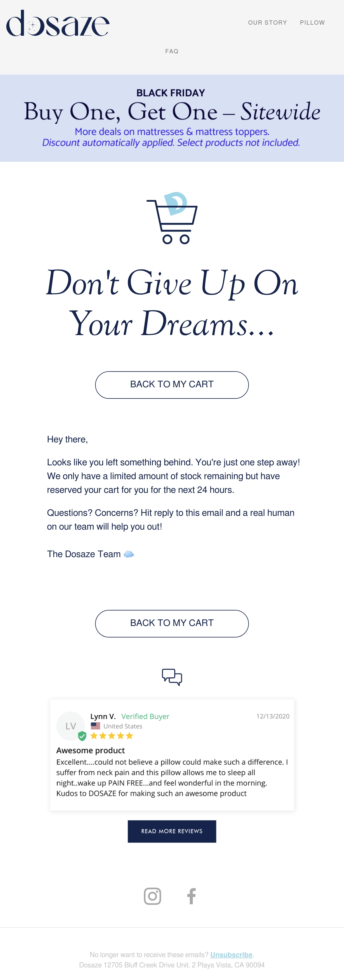 Dosaze cart abandonment email