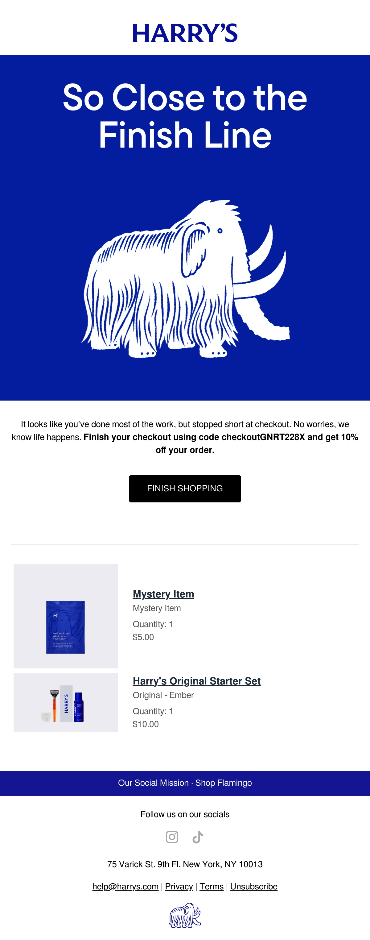 Harry's cart abandonment email