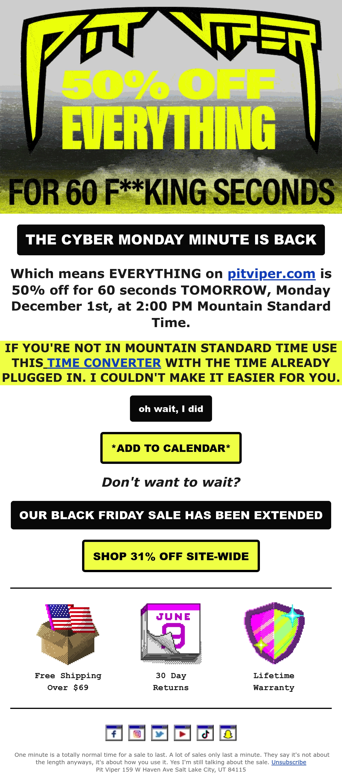 Pit Viper black friday email