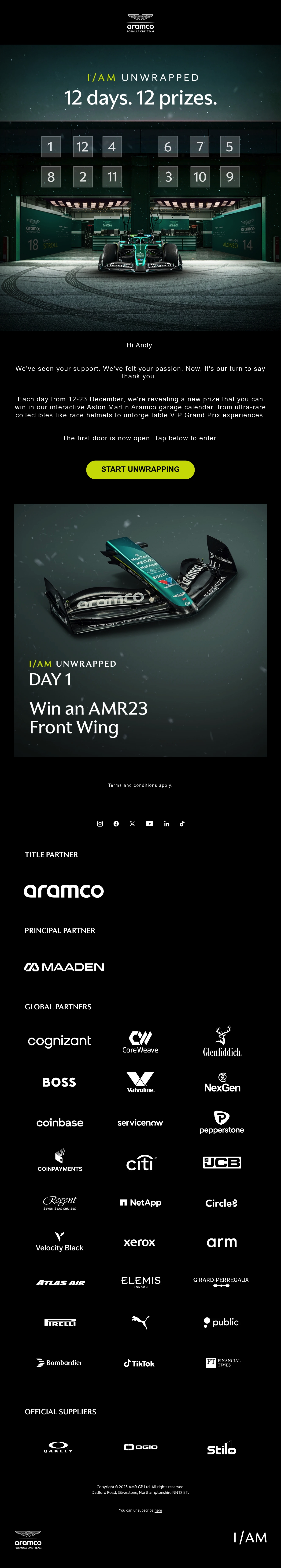 Aston Martin Aramco Formula One™ Team christmas email