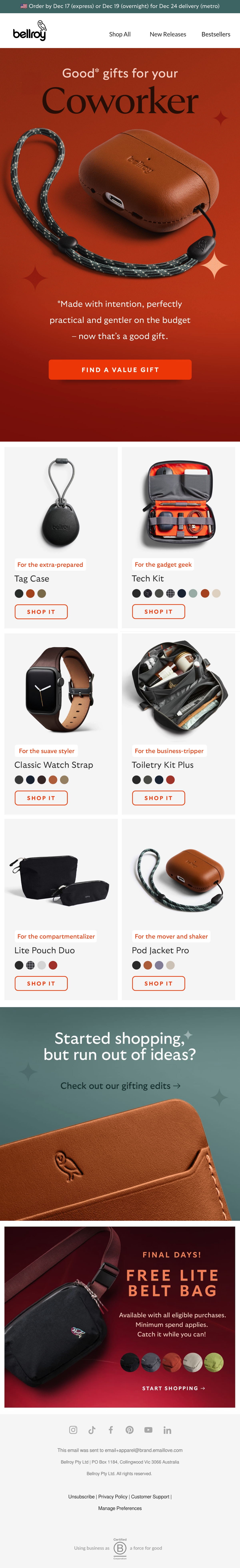 Bellroy christmas email