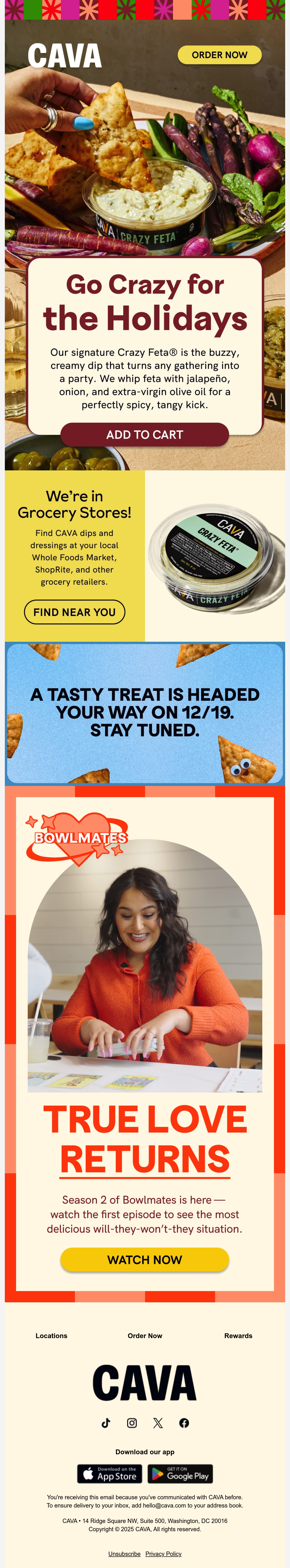 CAVA Rewards christmas email