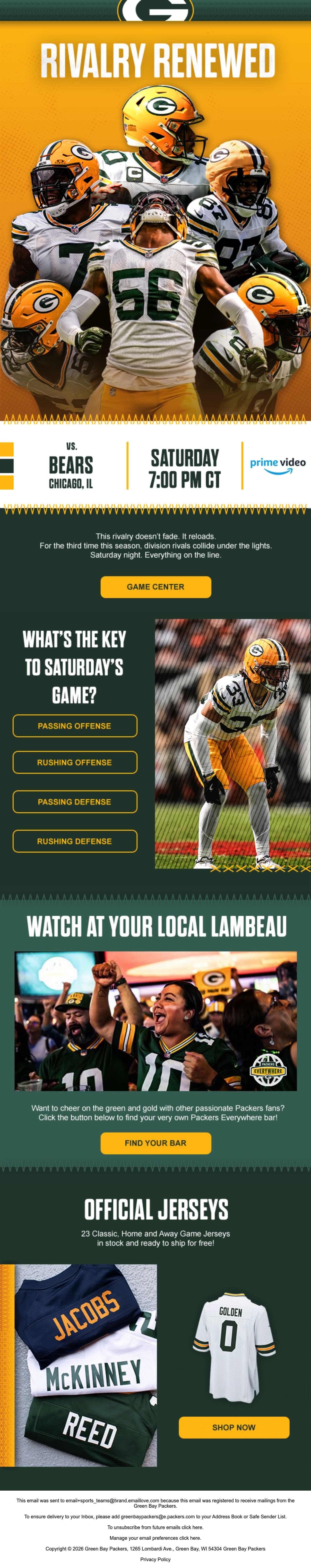 Green Bay Packers football email