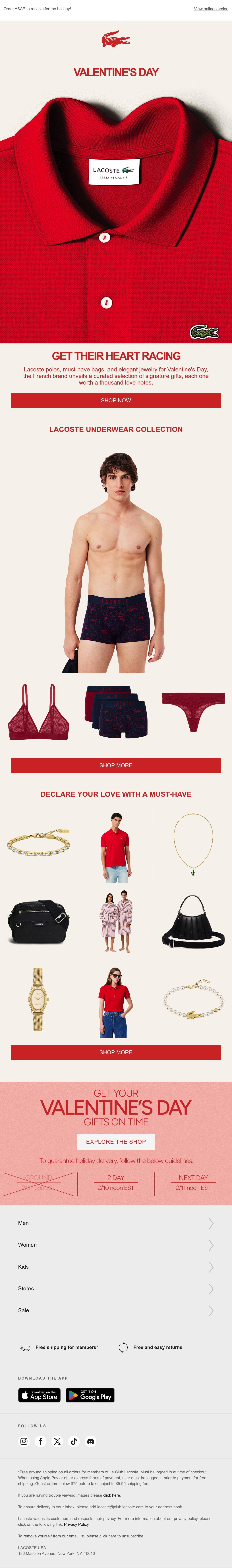 Lacoste valentine's day email