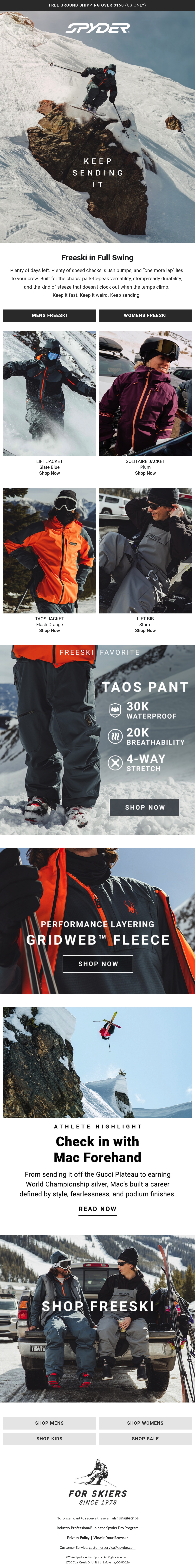 Spyder ecommerce email