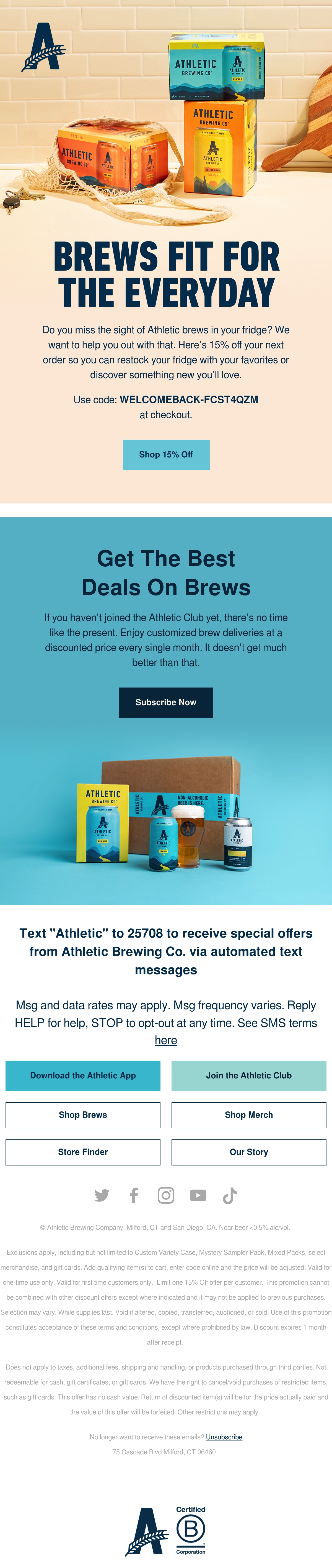 Athletic Brewing re-engagement email