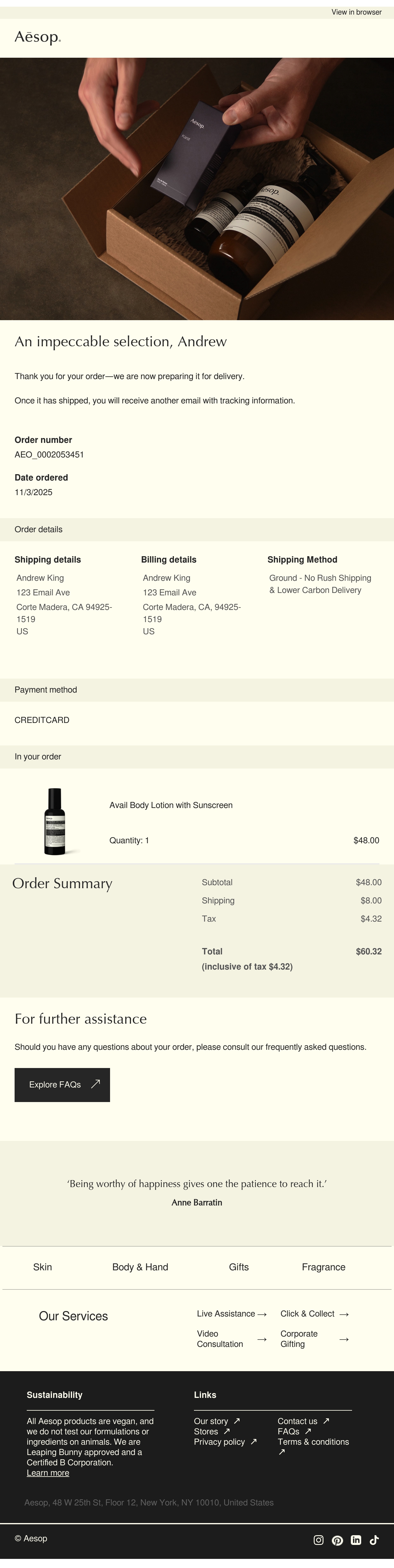 Aesop beauty email