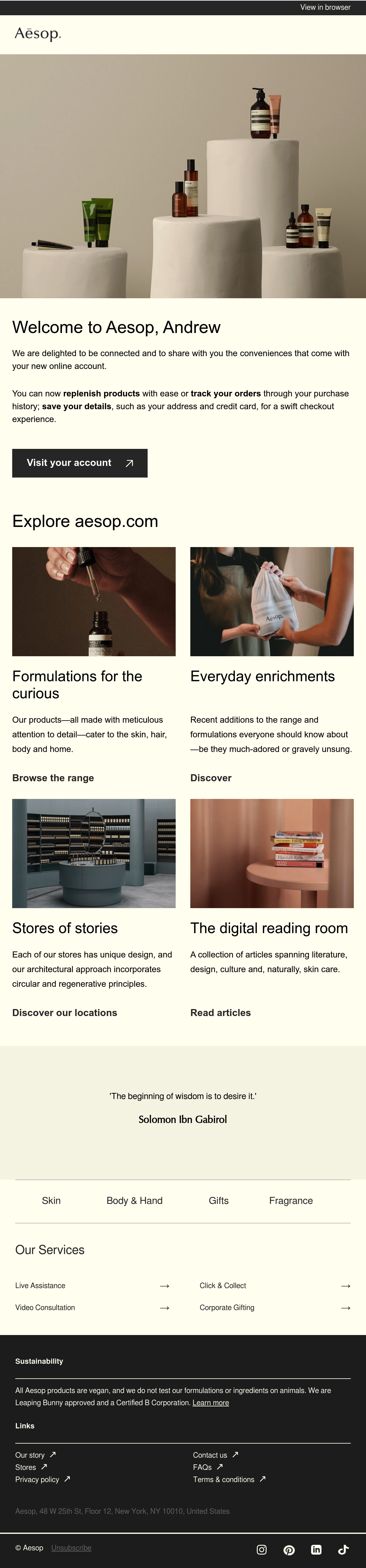 Aesop sustainability email