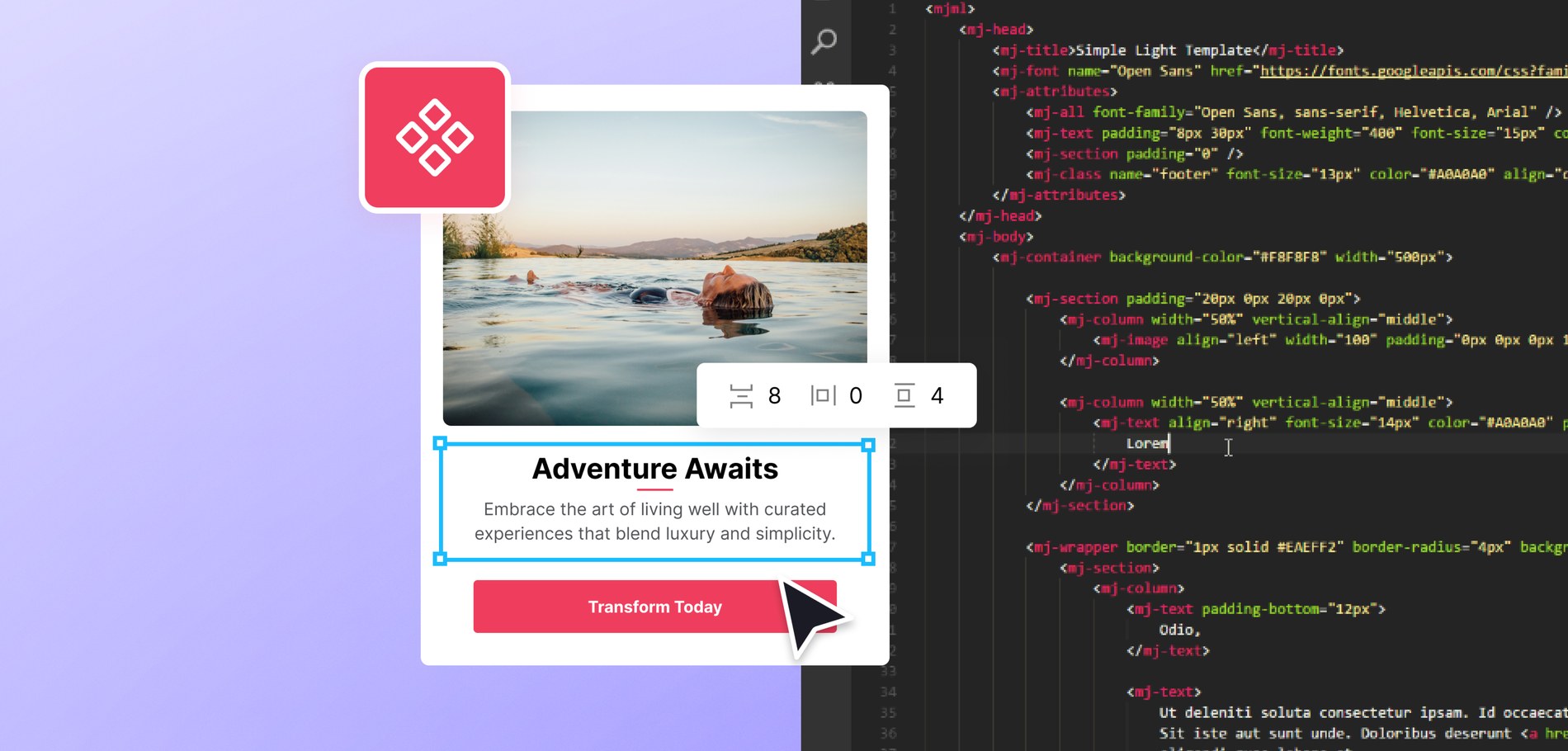 Email Love, the HTML email builder for Figma, converting a Figma design to production-ready email code