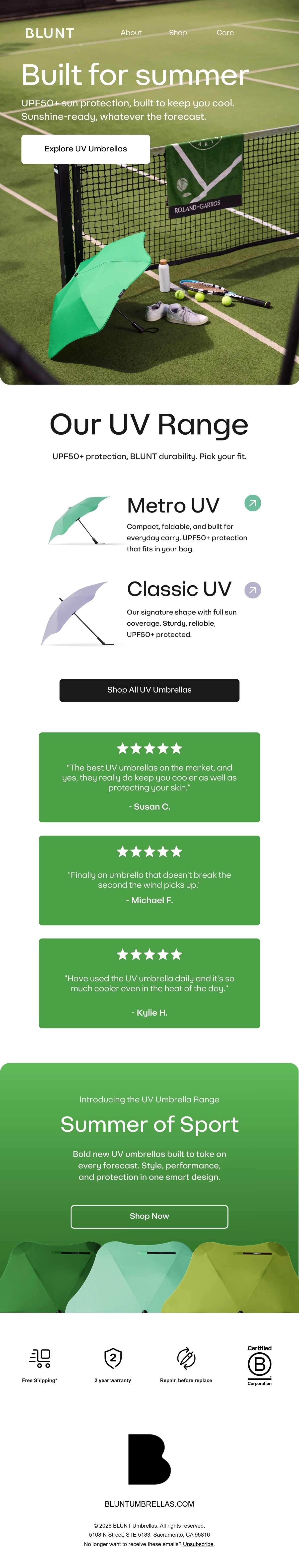 BLUNT Umbrellas US creative concept email
