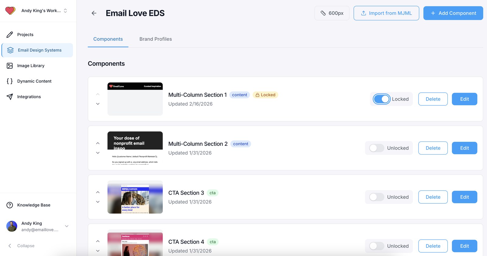 The Email Love Builder design system editor