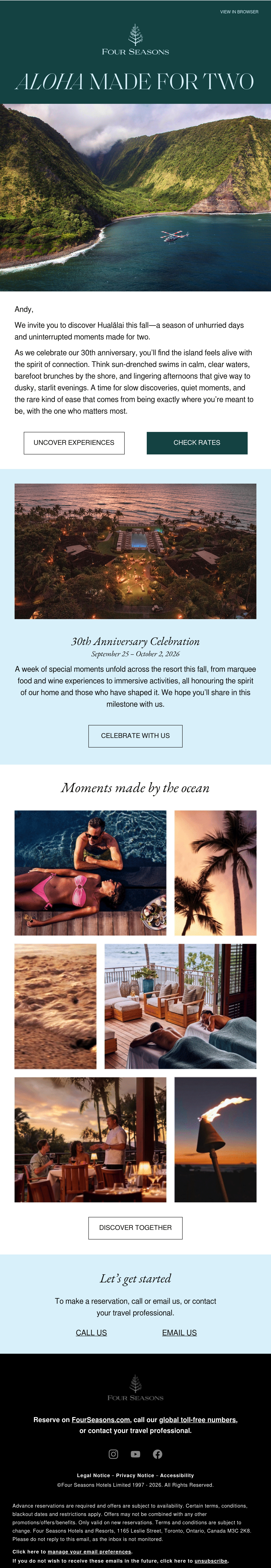 Four Seasons travel email